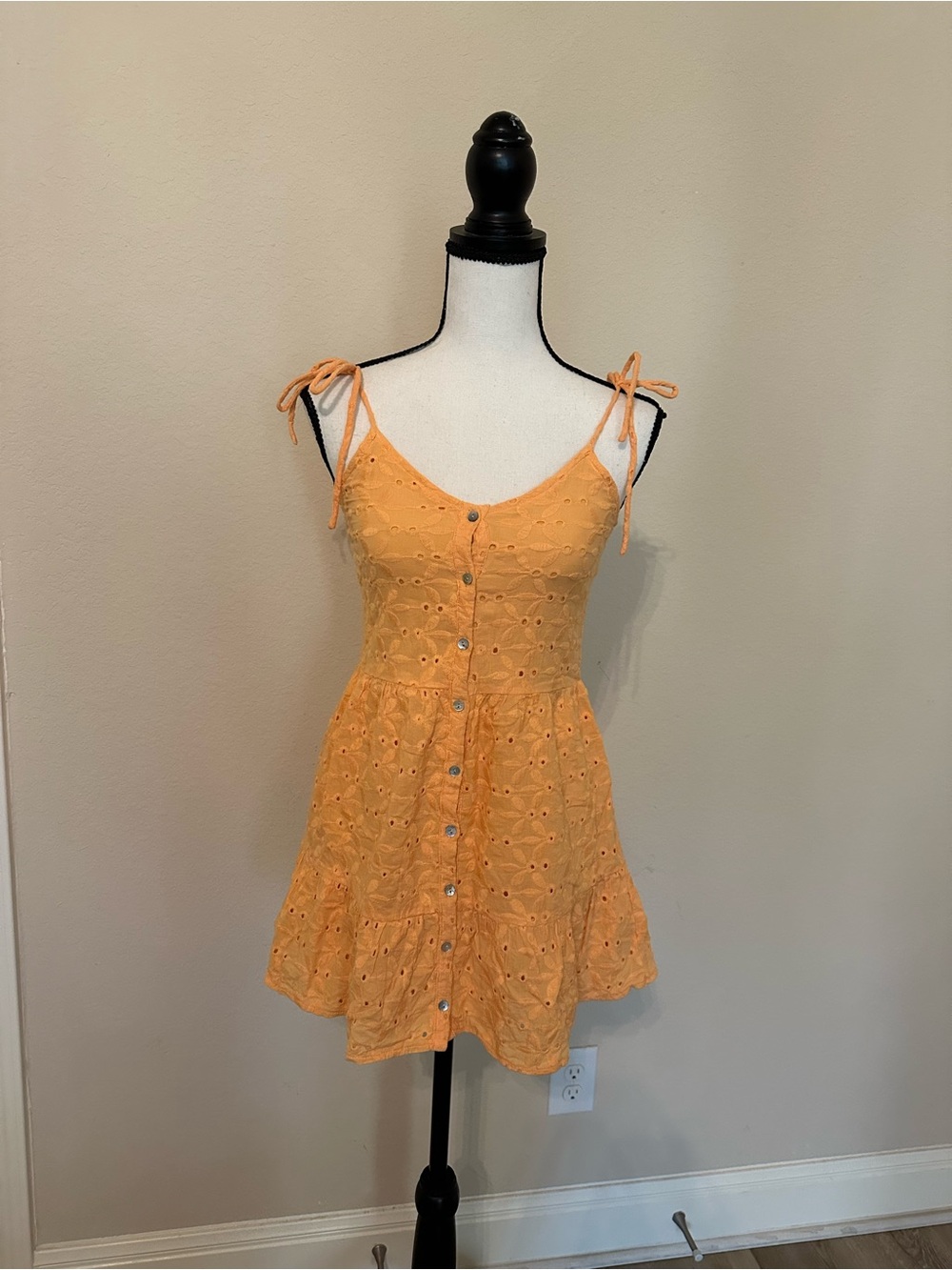 Francesca's Collections Sunflower Yellow Eyelet Dress Front Buttons